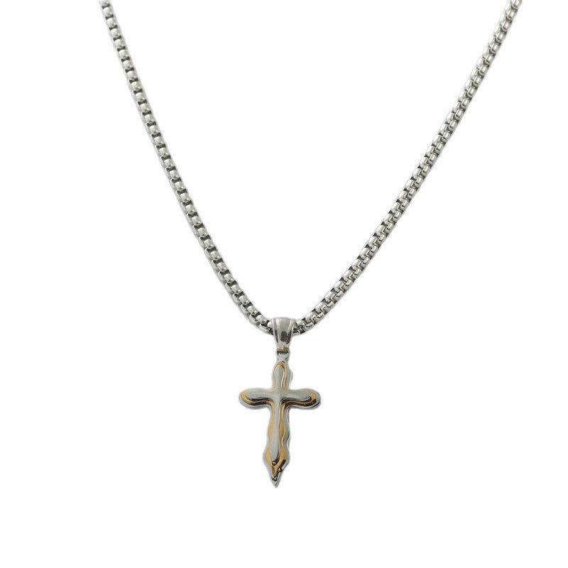 Stylish Titanium Steel Cross Pendant Necklace for Men - Personalized Retro Design
