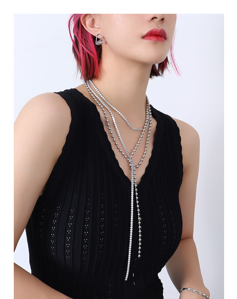 Spicy Girl Tassel Necklace with Gold Ball Zircon Accent