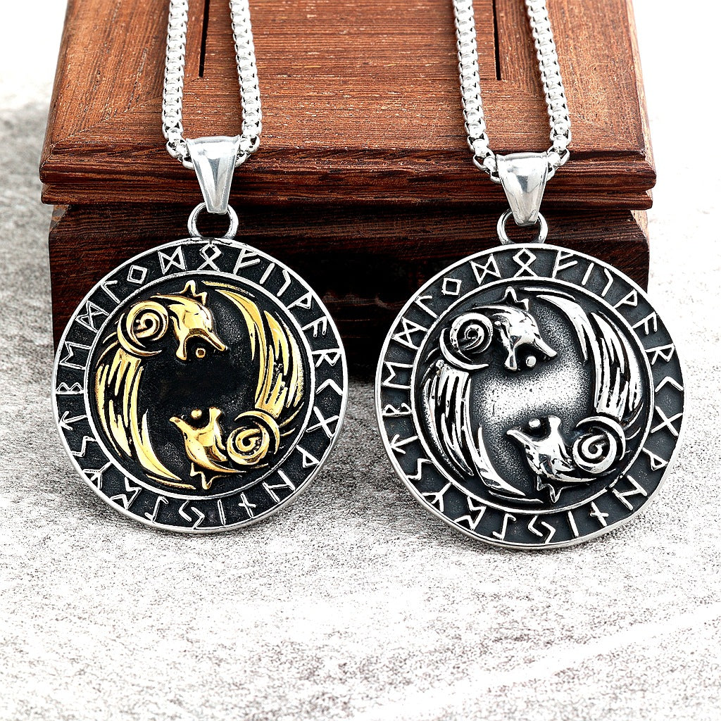 Vintage Viking Wolf Stainless Steel Men's Pendant Necklace
