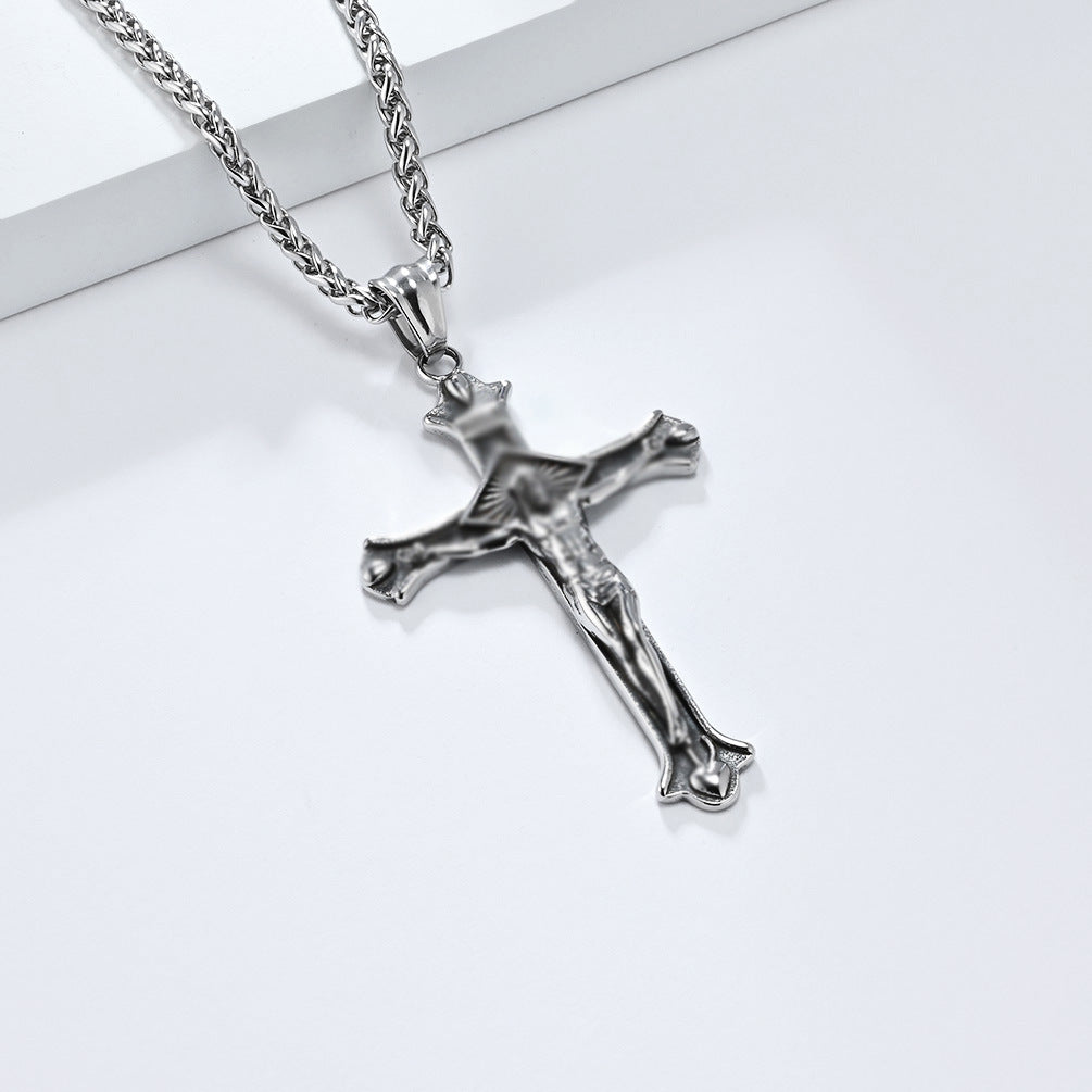 European and American Retro Titanium Steel Cross Necklace for Men