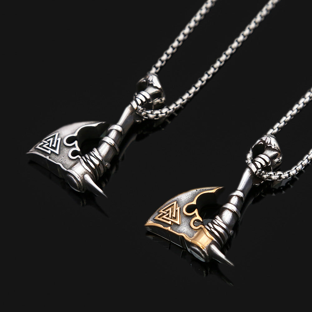 European and American Stainless Steel Viking Axe Necklace