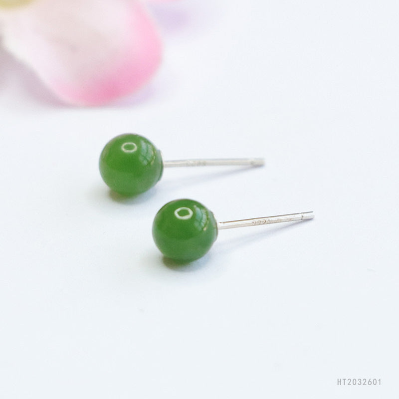 925 Sterling Silver Hetian Jasper Stud Earrings