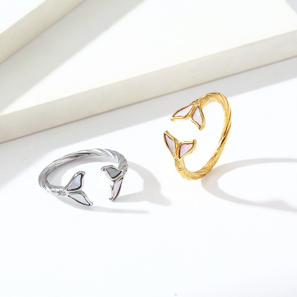 INS Niche Light Luxury Fishtail Shell Titanium Steel Women's Ring