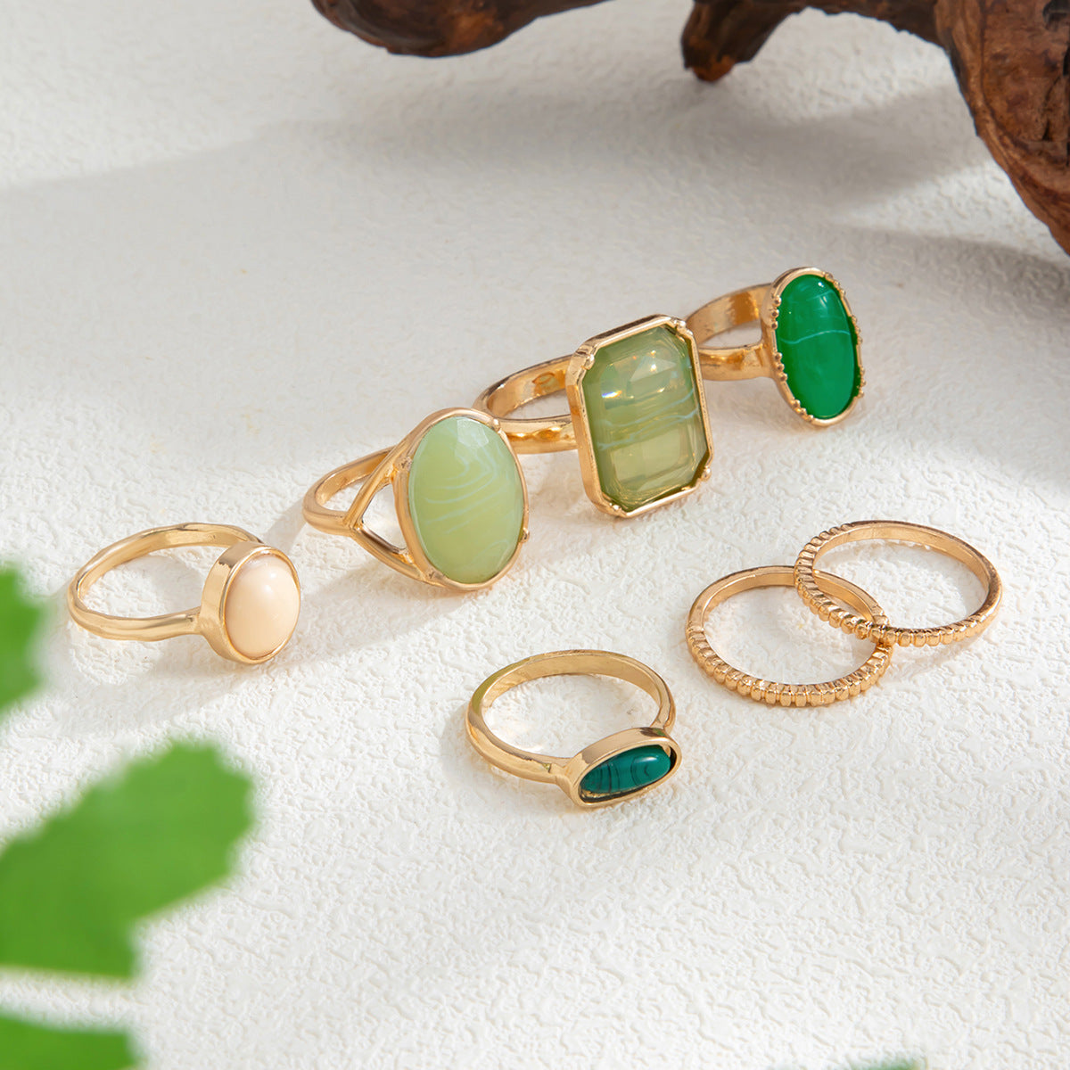 Planderful Vienna Verve Stacked Resin Ring Green Stone Retro Geometric Vintage Statement Jewelry For Fashion Lovers