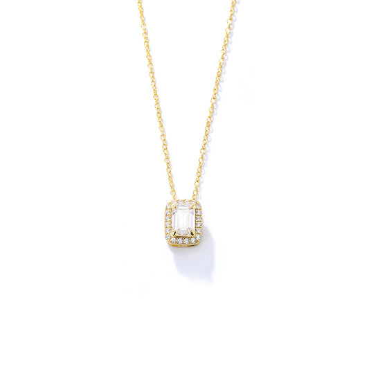 Zircon Sterling Silver Necklace Square Decoration Retro