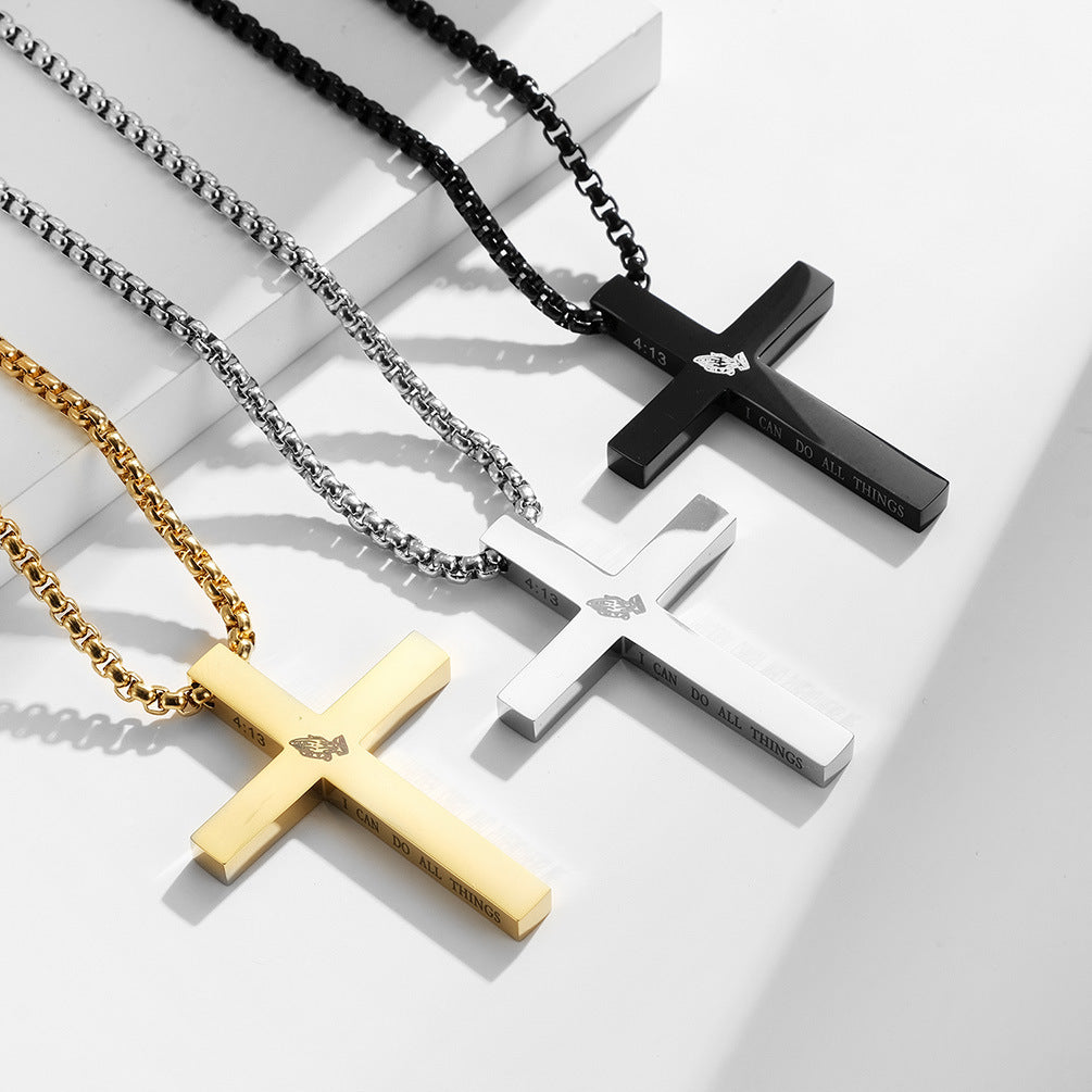 Cross-Border E-Commerce Jewelry Supply Men's Stainless Steel Prayer Hand Cross Necklace