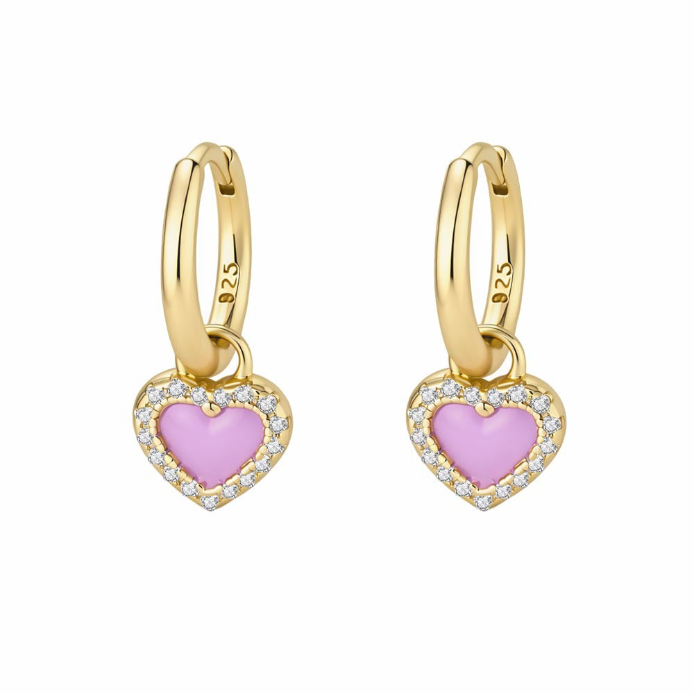 Small Personalized Zircon Earrings Jewelry 925 Sterling Silver Pink Oil Drop Heart Earrings