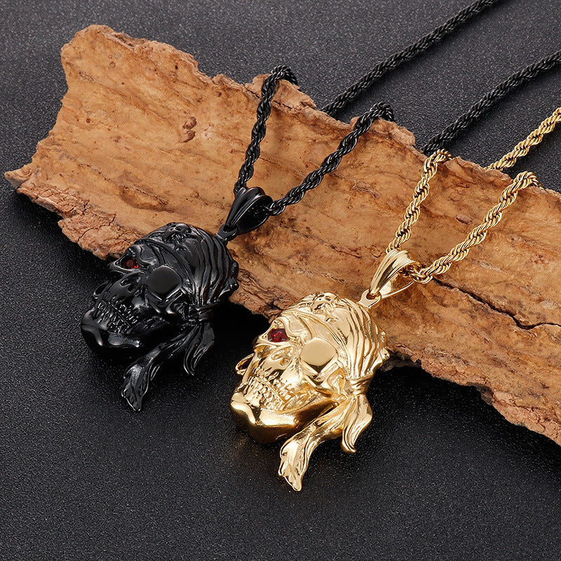 Planderful Collection: Vintage Zircon Skull Pirate Men's Pendant