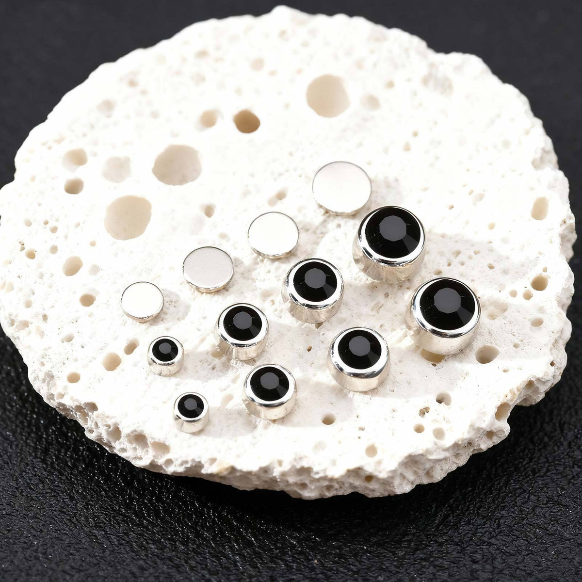 Zircon Stud Earrings — Black or Clear, 4–8 mm