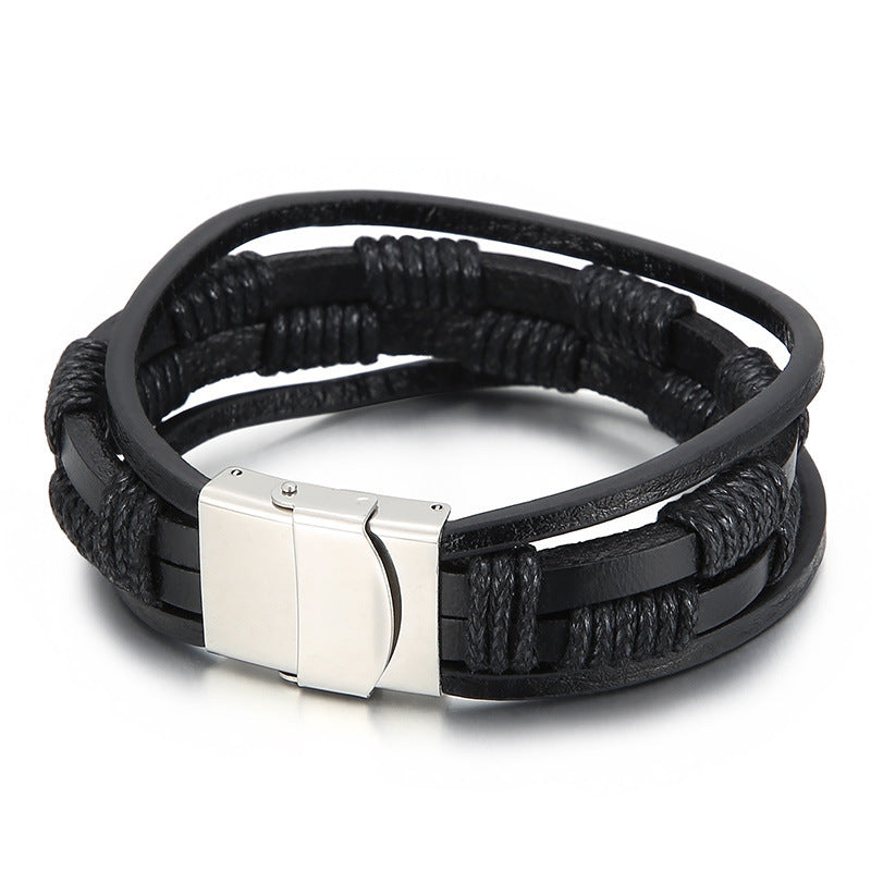Planderful Durable Stainless Steel Leather Bracelet For Men