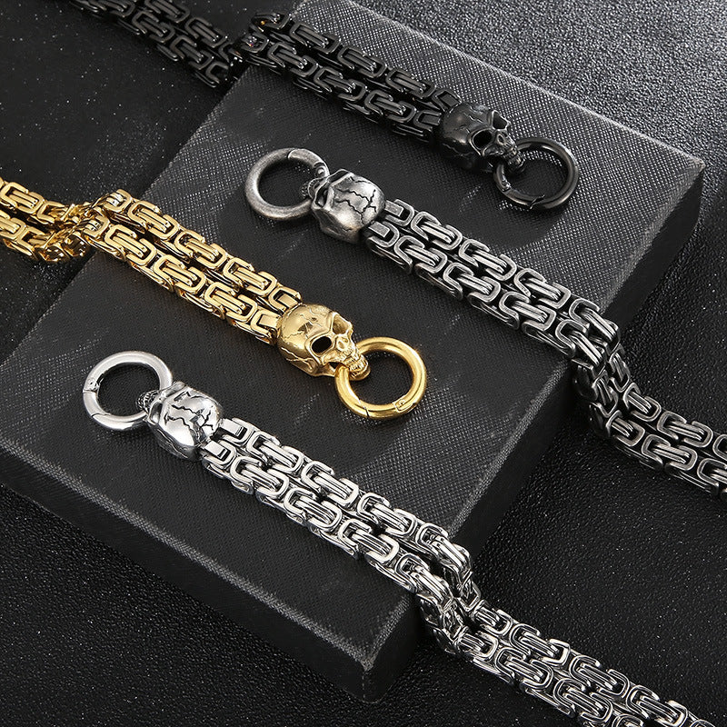 Ghost Head – Vacuum Electroplated Double-Layer Emperor Chain Pattern Skull Titanium Steel Bracelet
