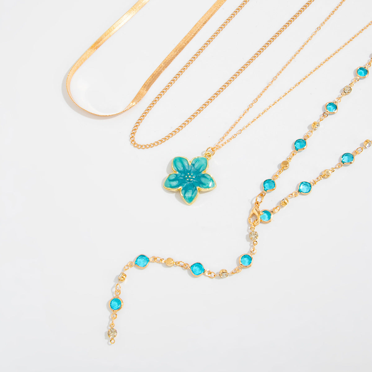 Light Luxury Oil Drip Flower Collarbone Holiday Y-Shaped Colored Zircon Fringed Necklace