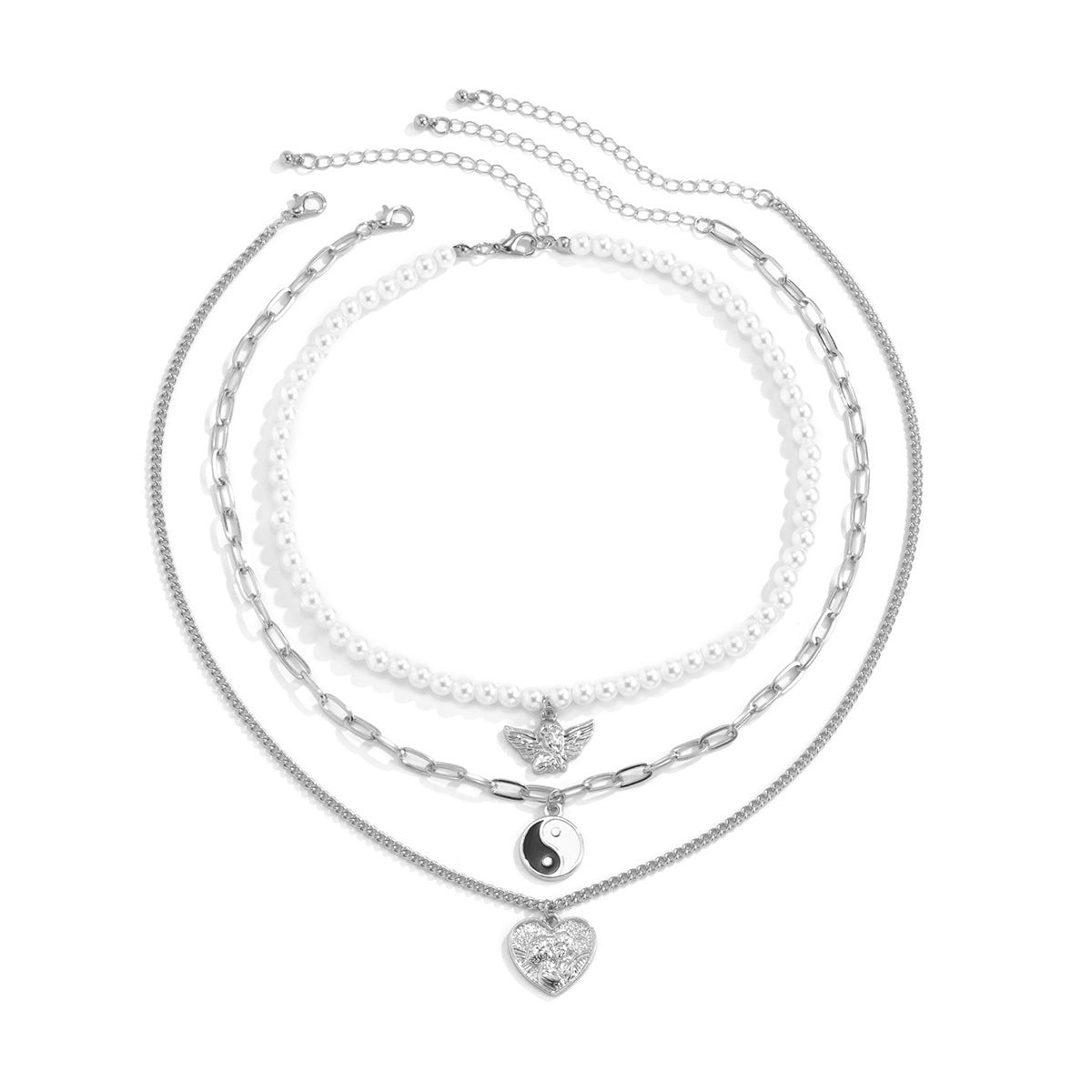 Imitation Pearl Angel Necklace Planderful For Women With Heart Portrait Tai Chi Design Statement Jewelry