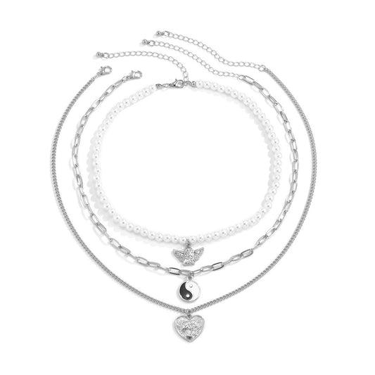 Imitation Pearl Angel Necklace Planderful For Women With Heart Portrait Tai Chi Design Statement Jewelry