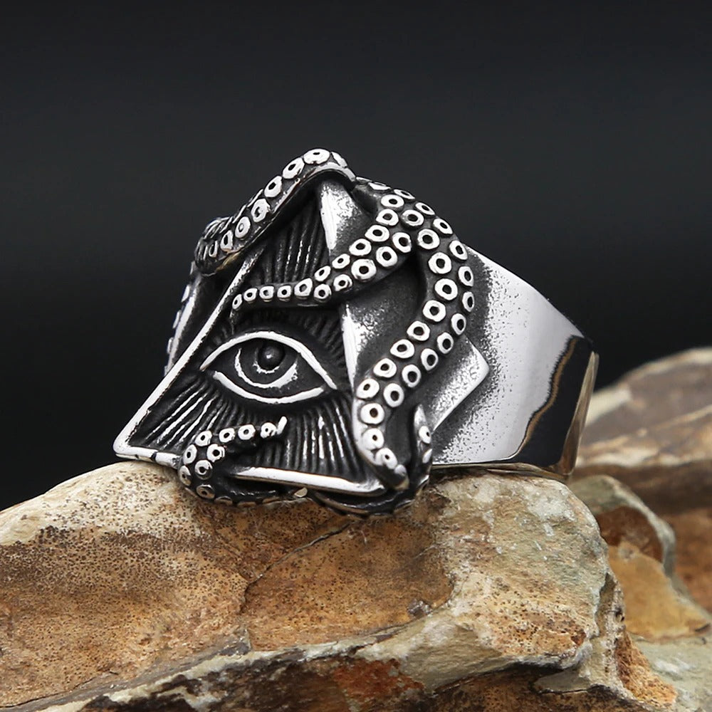 Eye of Horus Octopus Stainless Steel Men's Ring