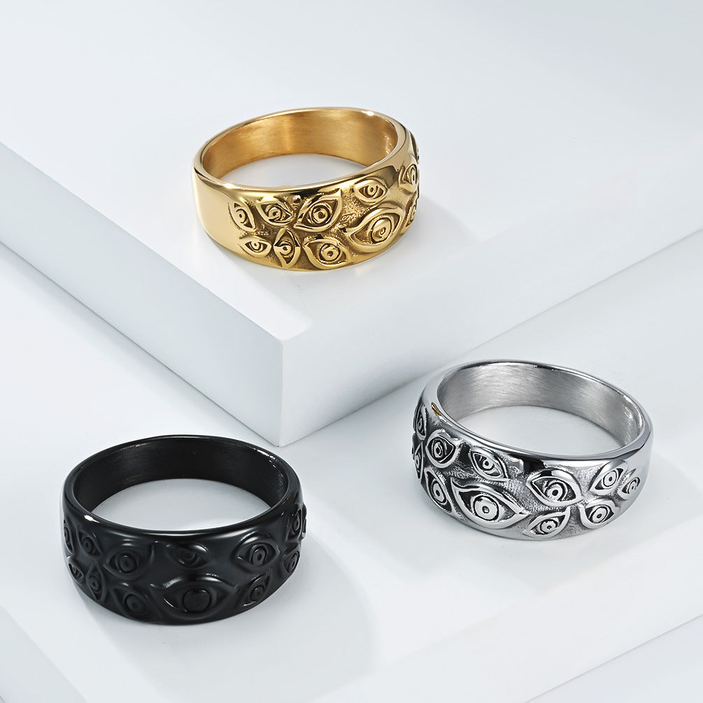 Planderful Personalized Dark Style Stainless Steel Eye Pattern Ring Unisex Punk Accessory 2025 Autumn