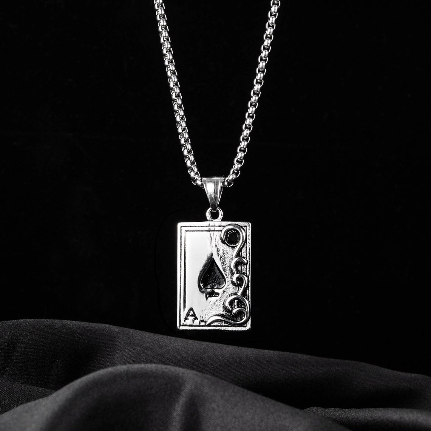 Planderful Spade A Playing Cards Pendant Necklace For Men Retro Stainless Steel Jewelry
