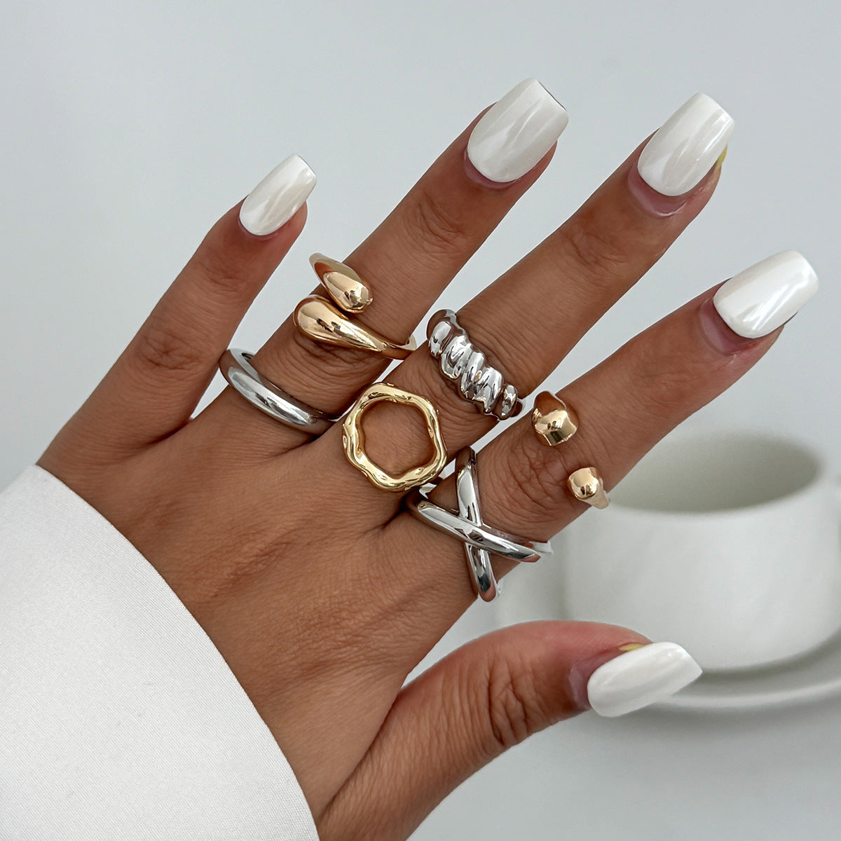Planderful Vienna Verve Open Ring Set For Women Irregular Smooth Band With Statement Jewelry