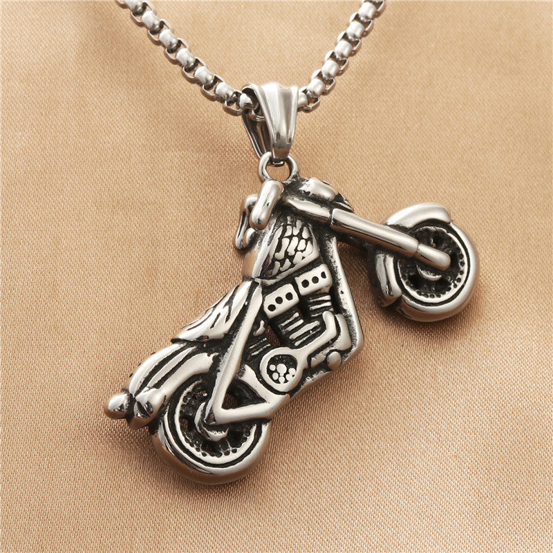 Personalized Retro Punk Titanium Steel Motorcycle Pendant Necklace for Men