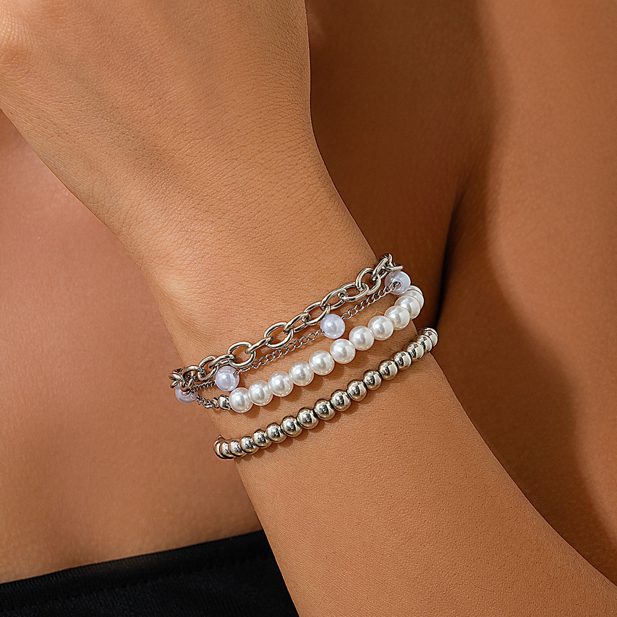 Planderful Vienna Verve Layered Chain Bracelet For Women Imitation Pearl Bead Stacked Jewelry Everyday Glam