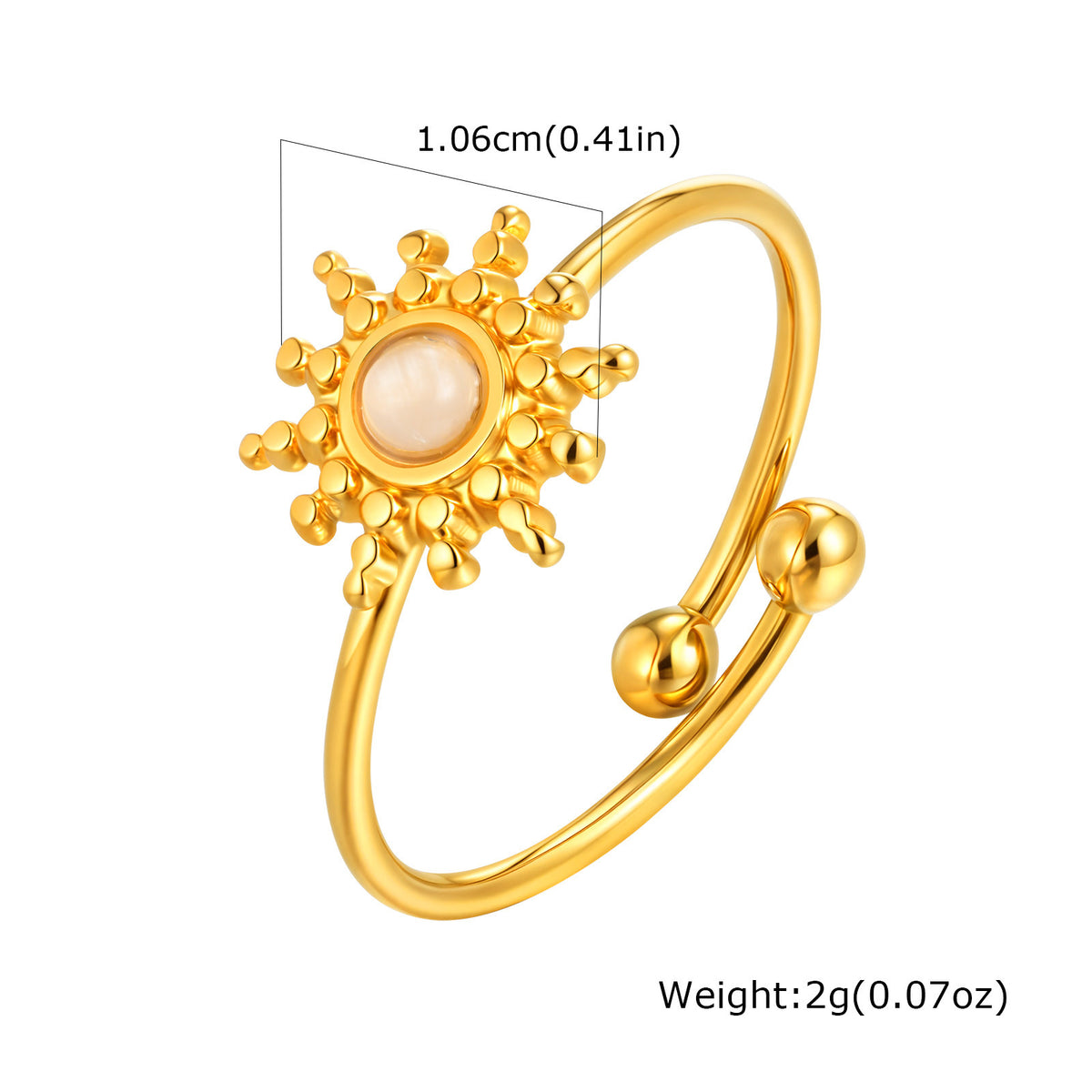 Stainless Steel Opal Natural Stone Sun Open Ring Gold – French