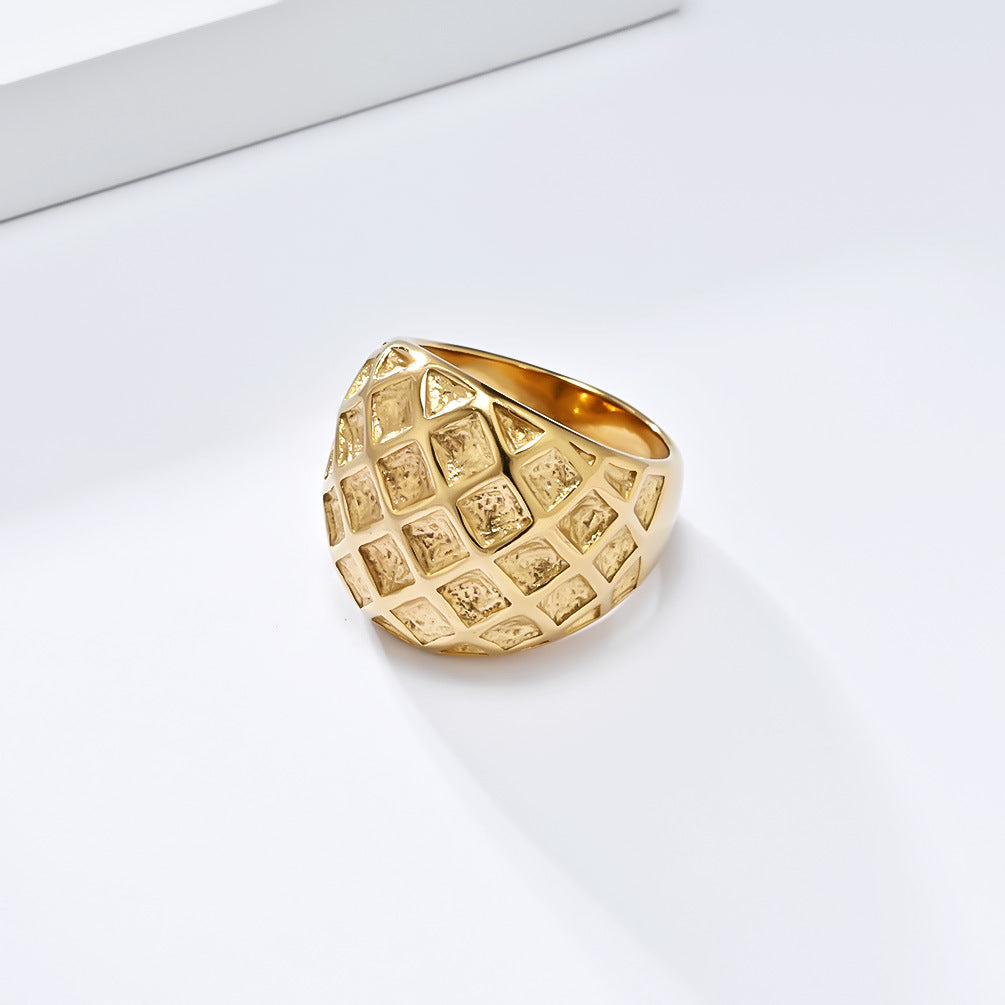 Planderful Everyday Genie Gold Plated Honeycomb Titanium Steel Ring For Daily Wear