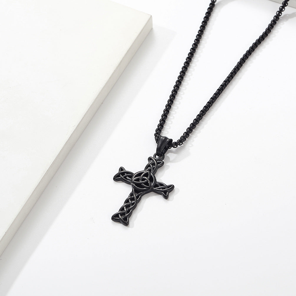 Cross-Border Amazon Celtic Knot Hollow Titanium Steel Cross Necklace for Men and Women