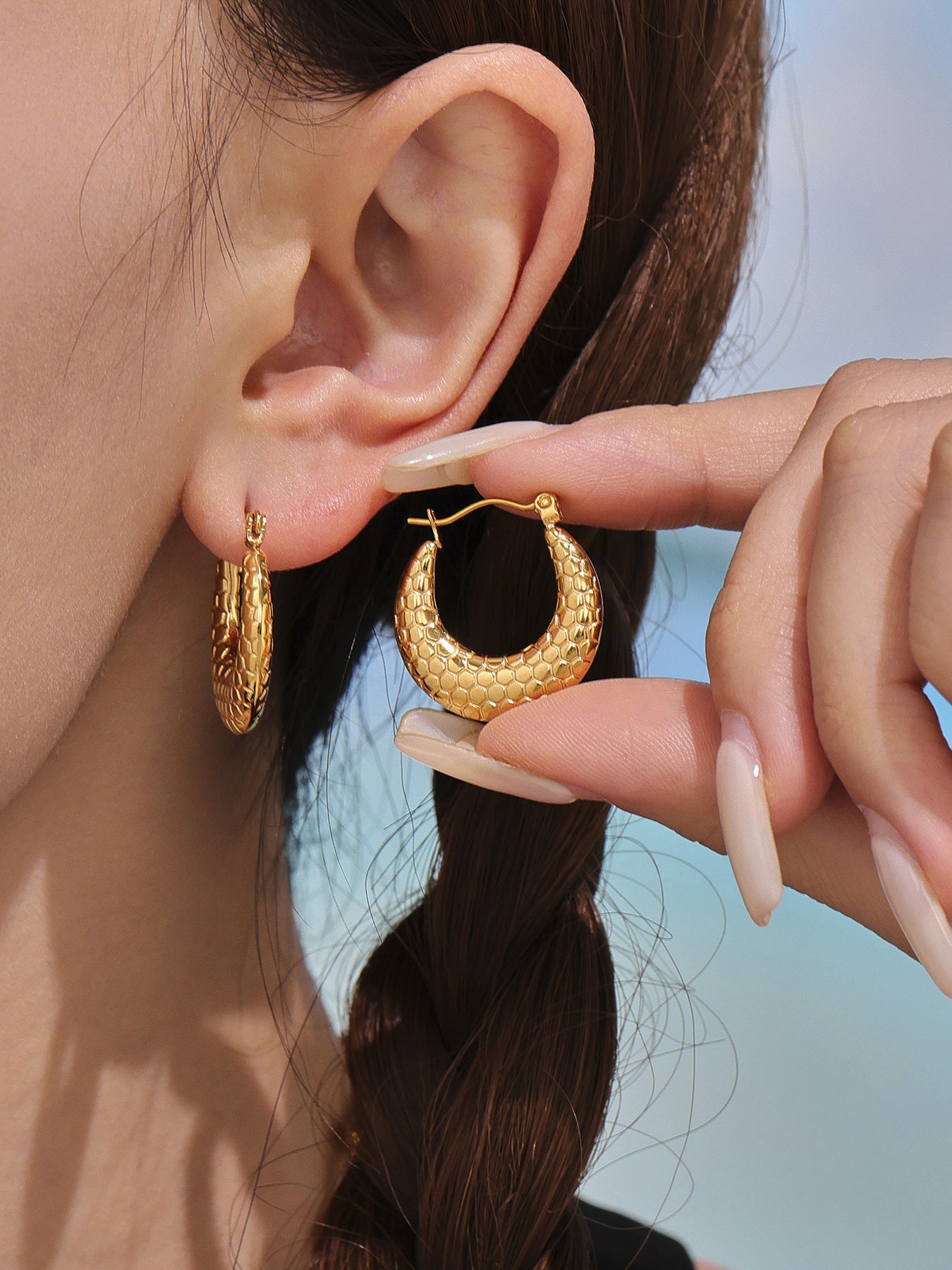 Planderful Fish Scale Circle Earrings 18K Plated Commuter