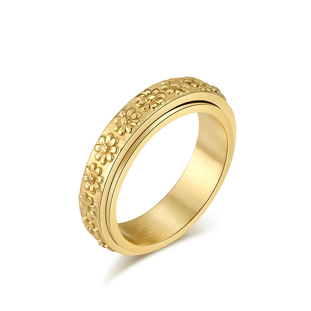 Small Daisy Titanium Steel Rotating Sunflower Ring Jewelry