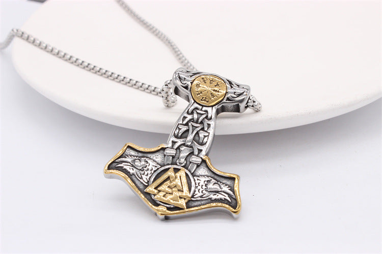 Planderful Thor Hammer Pendant Mjolnir Titanium Steel Unisex Protection Statement Jewelry For Men And Women