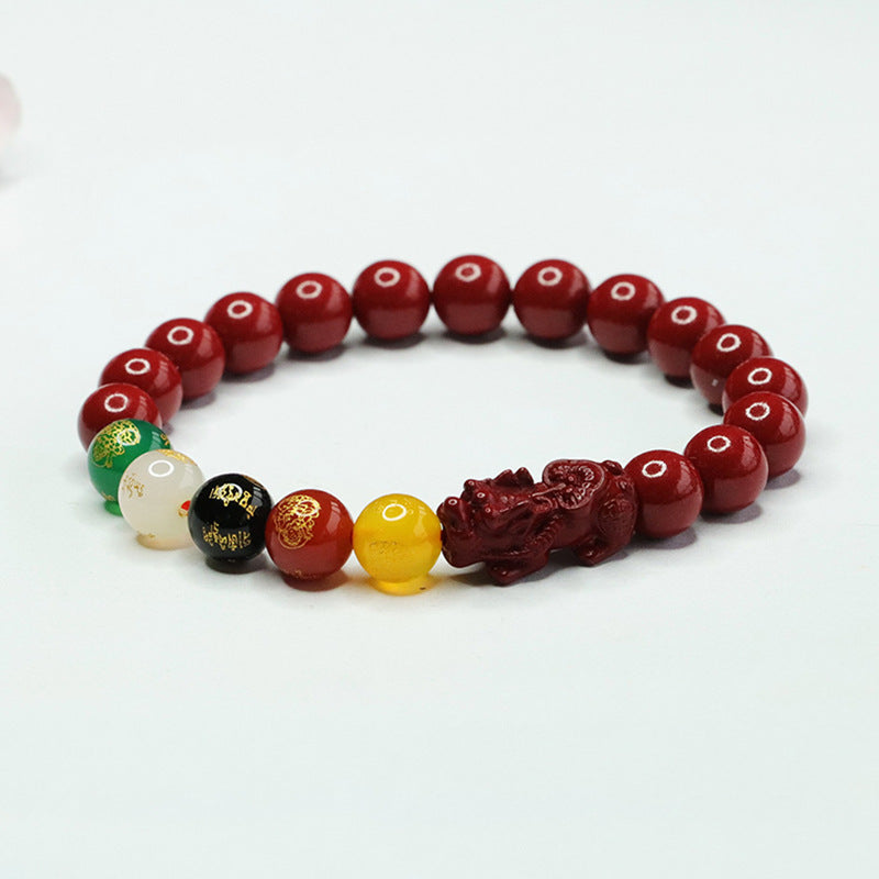 Cinnabar Five Gods of Wealth Agate Bracelet
