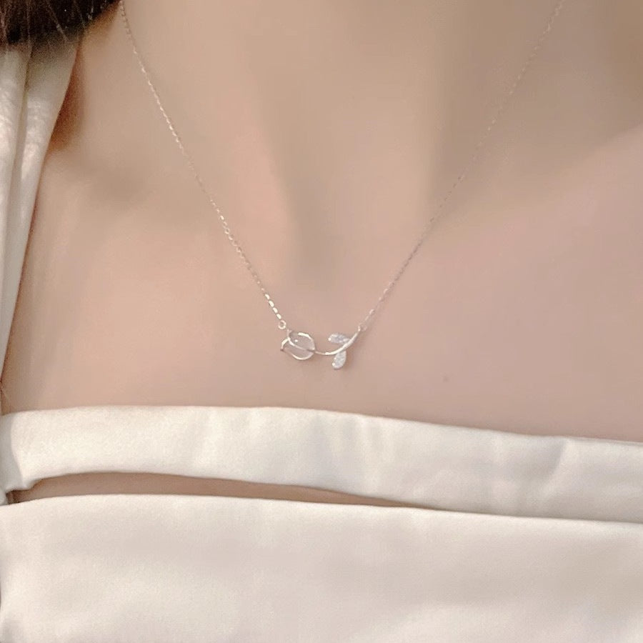 925 Sterling Silver Opal Tulip Necklace Women's Luxury Gift