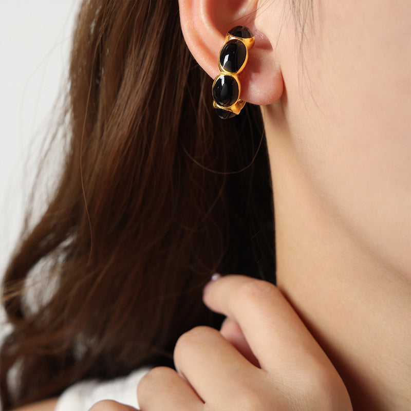 Golden Enamel Geometric Clip Earrings for Women