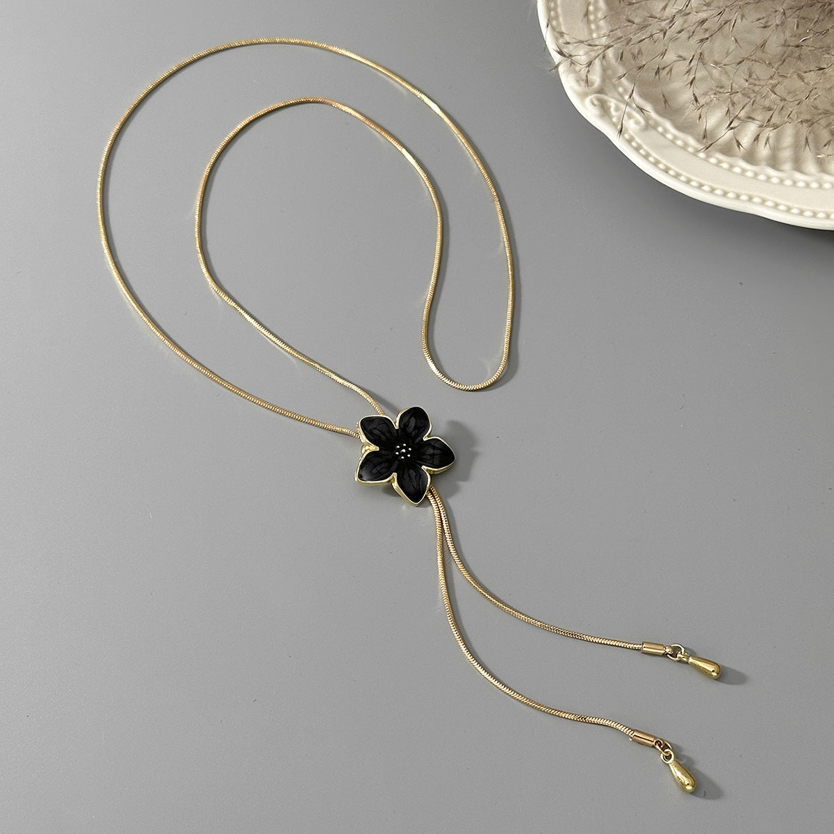 Pastoral Color Dripping Flower Pendant Necklace Adjustable Snake Bone Chain