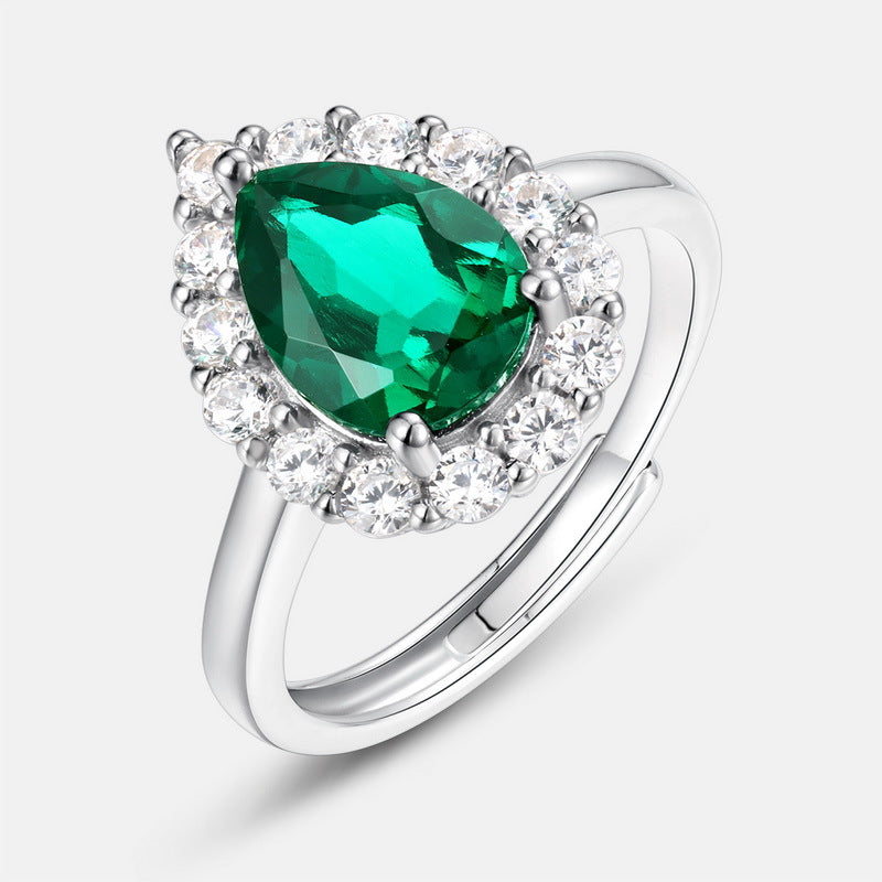 Planderful Jewelry Gala Fireworks Lab Grown Emerald Ring In Sterling Silver With Zircon Halo
