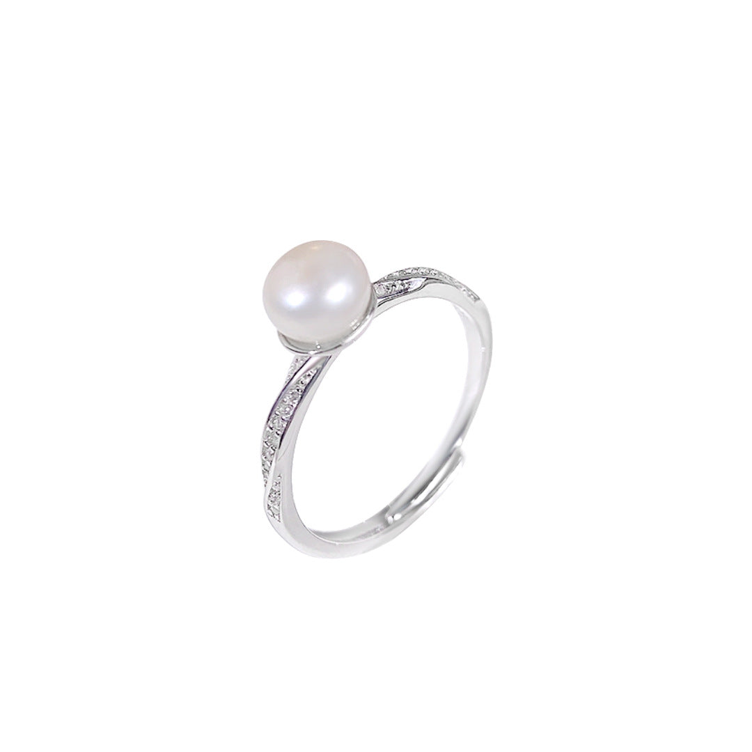 S925 Sterling Silver Freshwater Pearl Möbius Ring — Adjustable