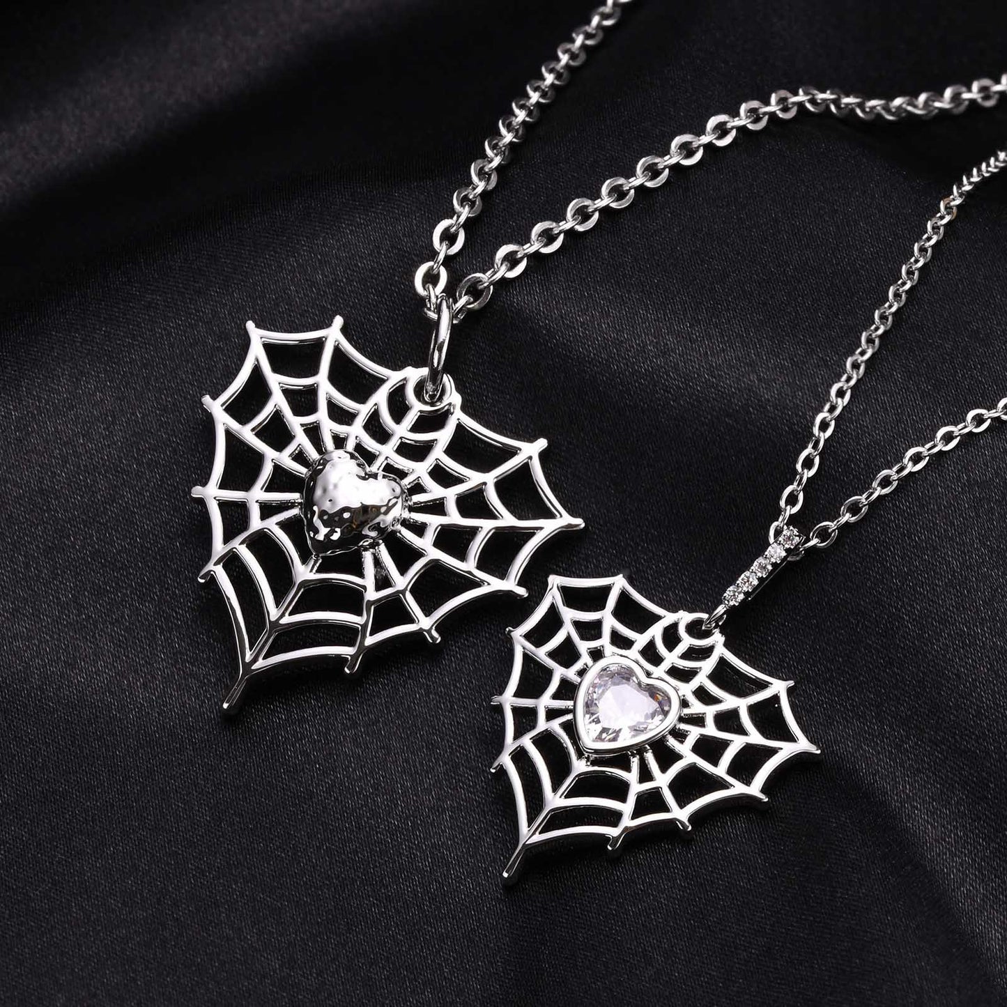 Copper One-Web Love Pendant Gothic Spider Web Love Inlaid Zircon Spider Necklace Couple