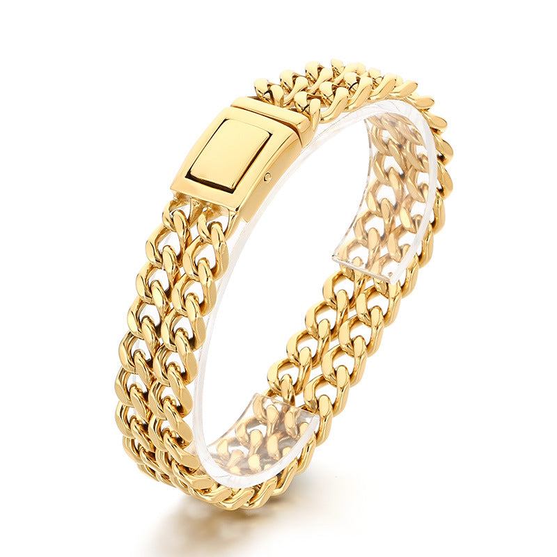 Bracelet – Stainless Steel Double-Layer Four-Sided Grinding Cuban Chain Men's