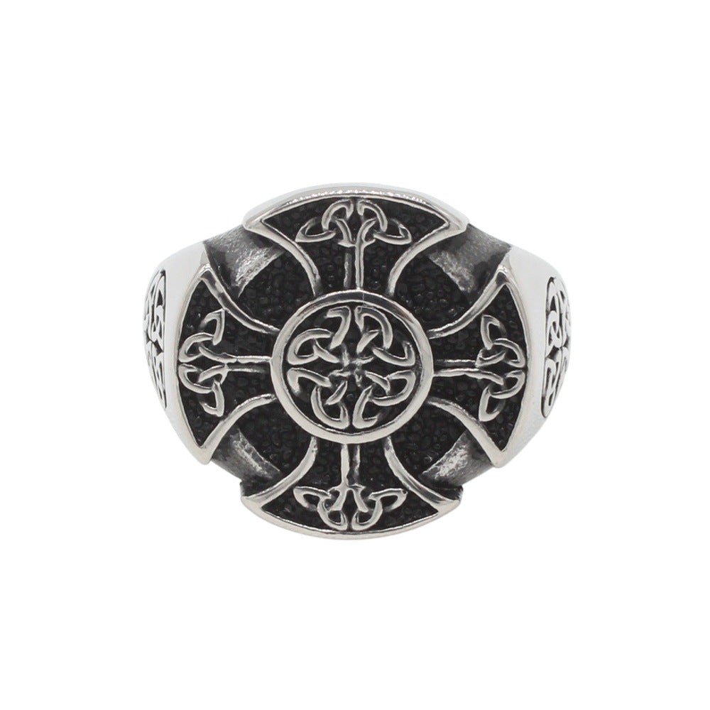 Planderful Titanium Steel Ring With Cross Viking Design Unisex Protection For Men