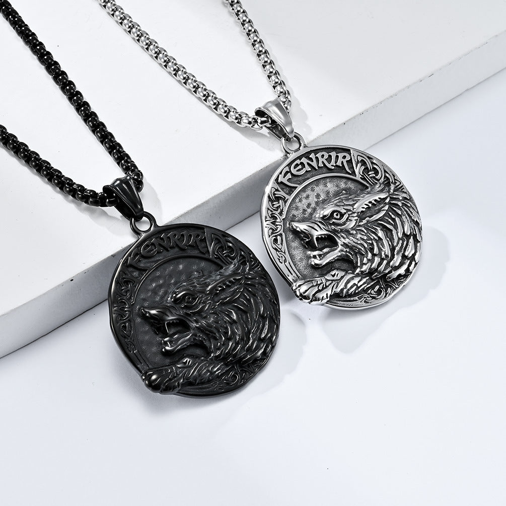 Nordic Style Fenrir Wolf Titanium Steel Necklace Pendant for Men
