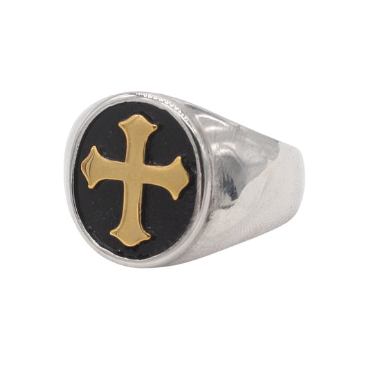 Planderful Jewelry Vintage Cross Mens Titanium Steel Ring With European Inspired Style