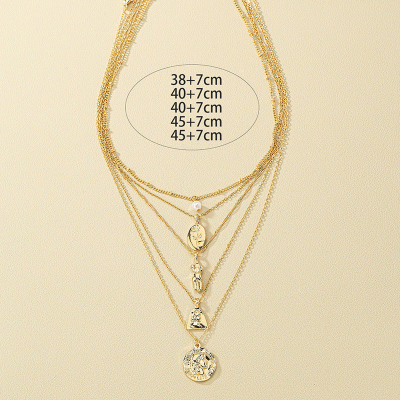 Elegant Metal Rose Pendant Pearl Necklace Set - Vienna Verve Collection