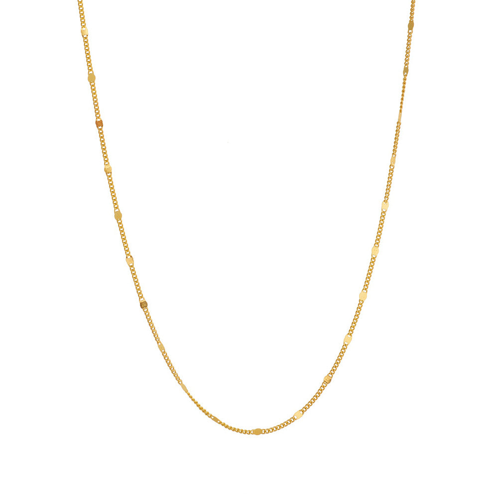 S925 Pure Silver Gold-Plated Plain Chain Necklace Clavicle Necklace, Style Versatile Basic Necklace