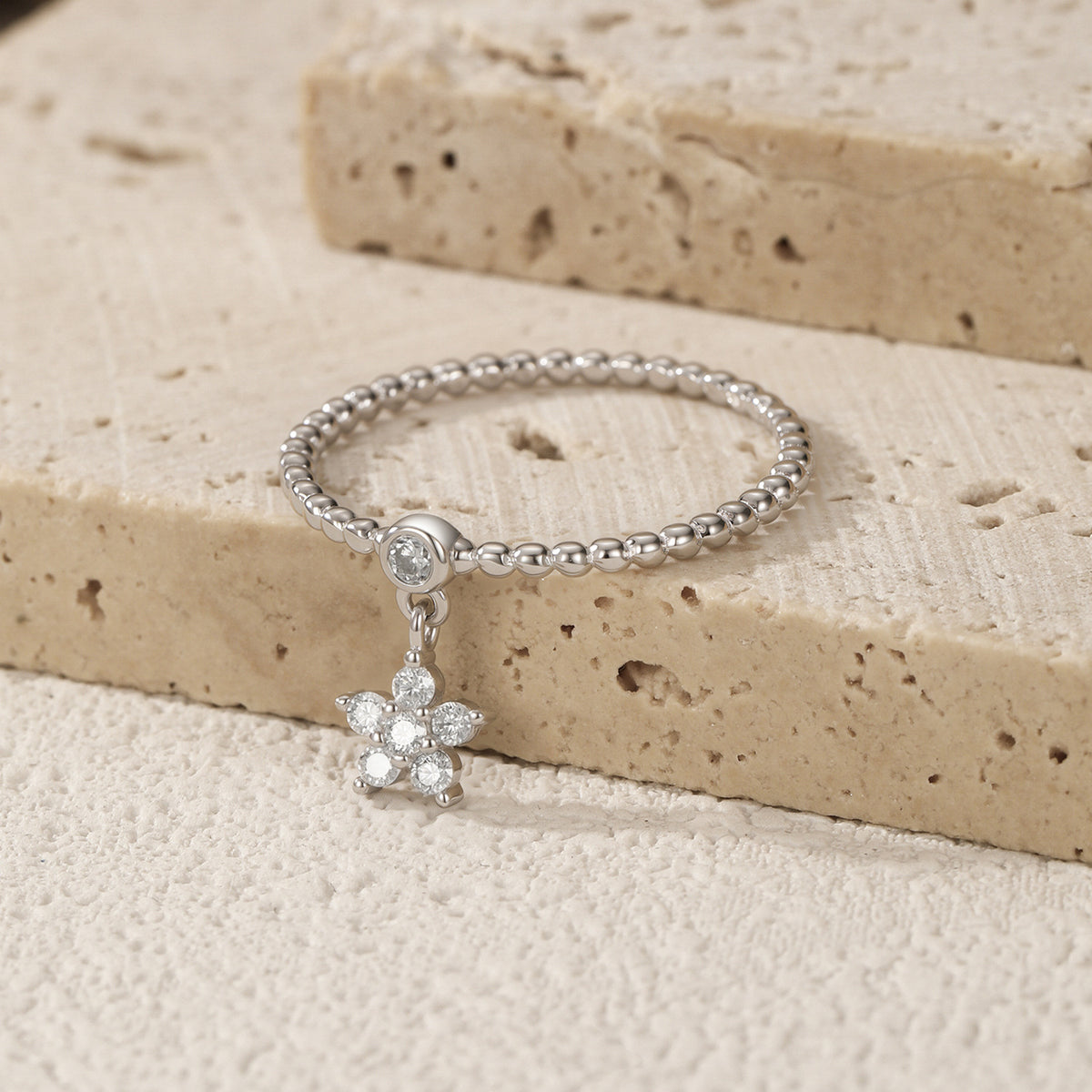 S925 Sterling Silver Star Charm Moissanite Ring