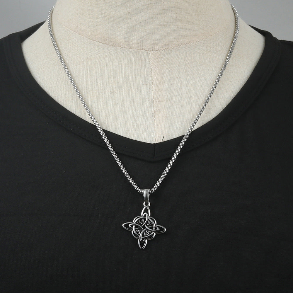 Titanium Steel Punk Hollow Lucky Knot Pendant Necklace for Men - European and American Retro Style