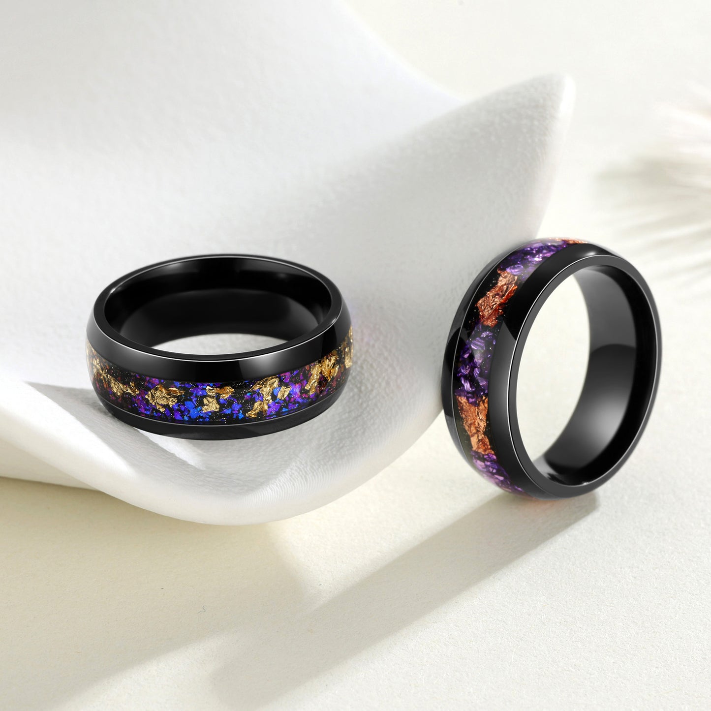 Planderful Mens Amethyst Inlaid Black Titanium Steel Ring