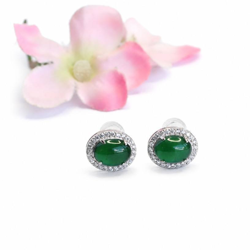 Green Jadeite 925 Silver Stud Earrings