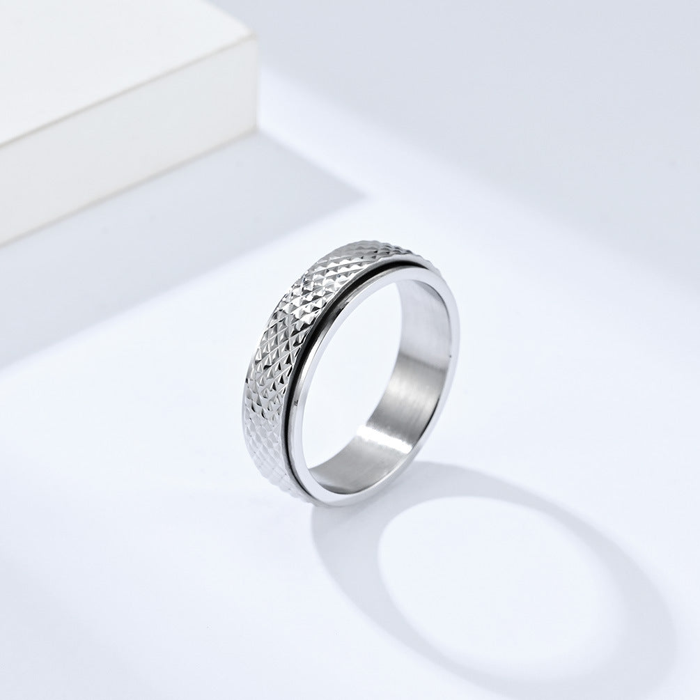 Planderful Rotating Titanium Ring Rhombus Design Unisex Fashion for Hipster Jewelry Lovers