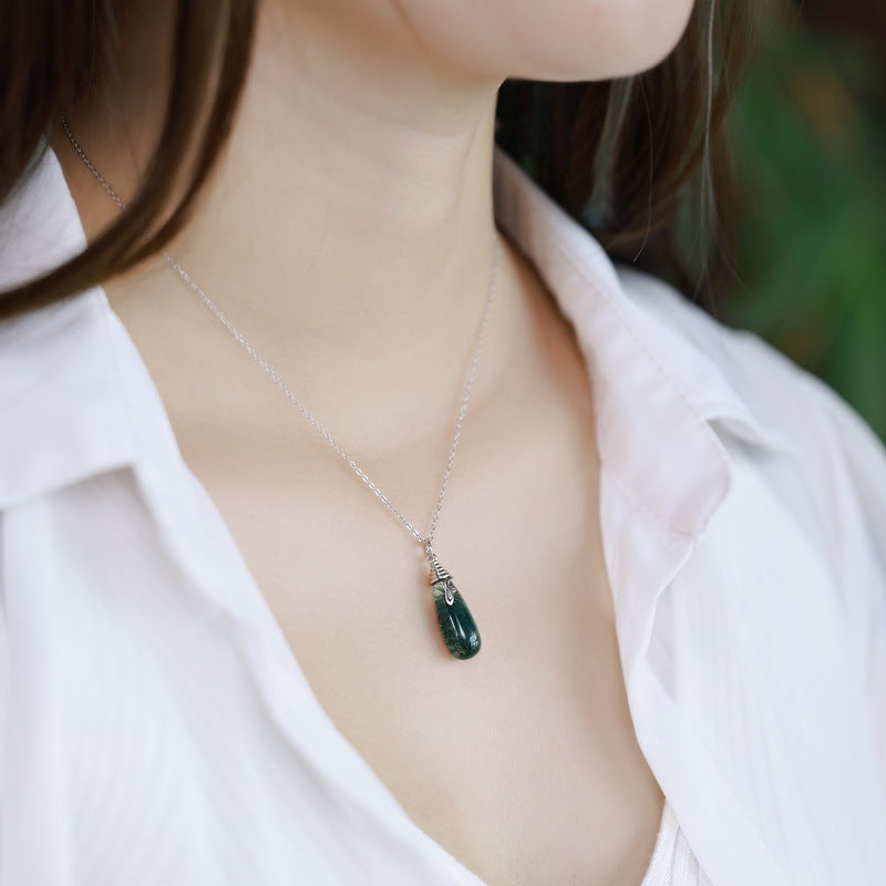 S925 Sterling Silver Moss Agate Pendant Necklace