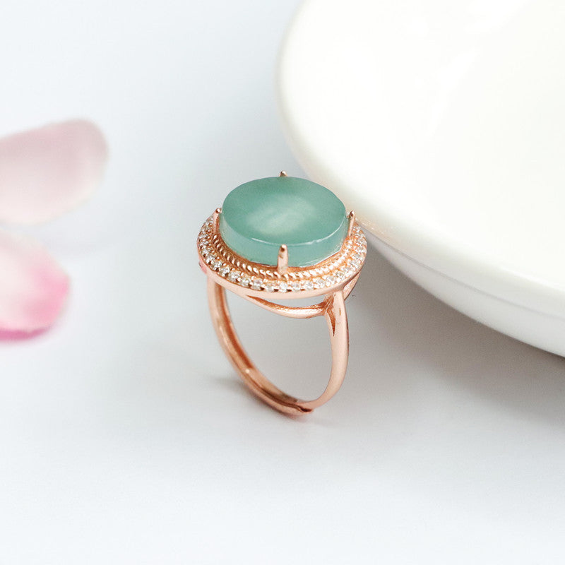 Ice Blue Green Round Jade Sterling Silver Ring